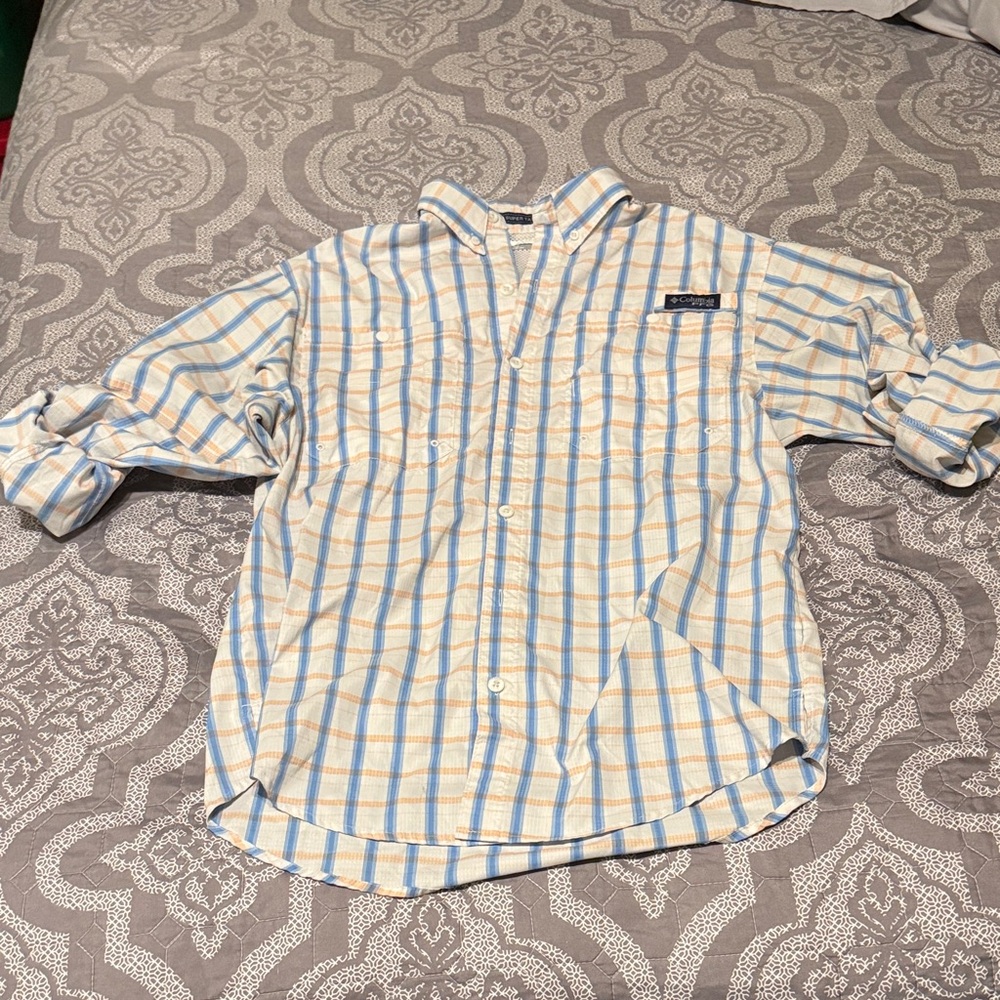 Columbia Men's Plaid Button-Down Shirt - Blue & Cream